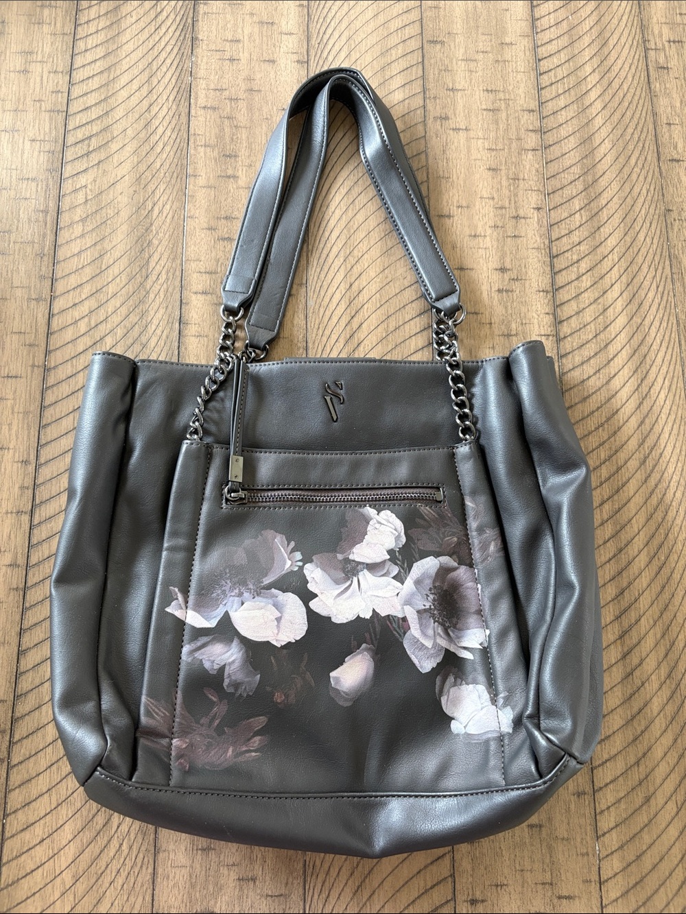 Simply Vera Vera Wang Gray Floral Shoulder Tote